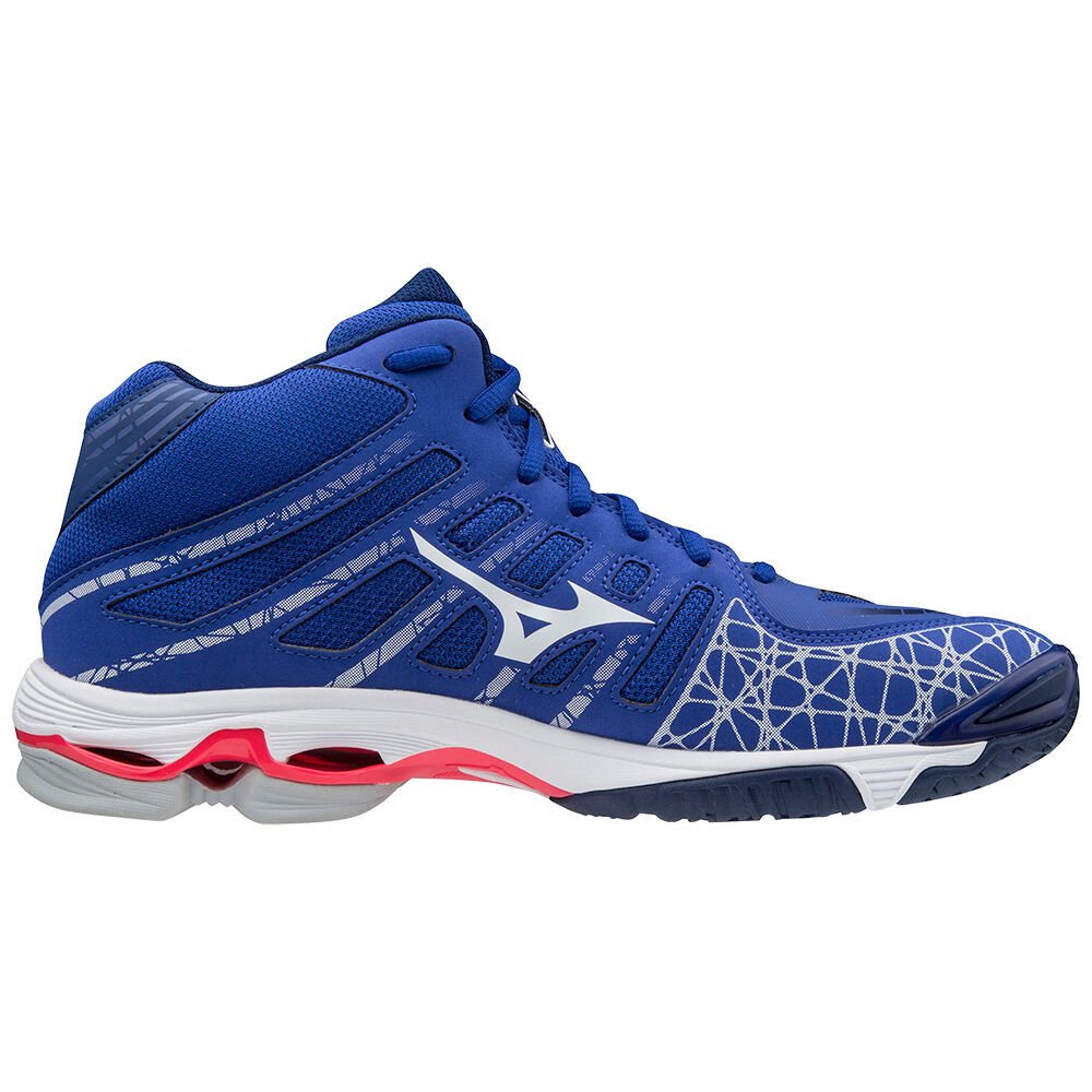 Zapatillas Voleibol Mizuno Wave Voltage Mid Mujer Azules/Blancas/Rosas Baratas BPOQ-45932